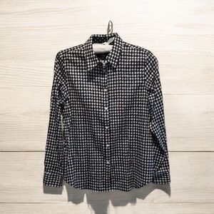 Chaps No Iron Womens Houndstooth Long Sleeve Button Shirt Size Med Black White